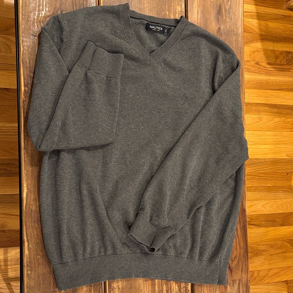 Nautica Men’s Charcoal Gray V-Neck Sweater Size XL